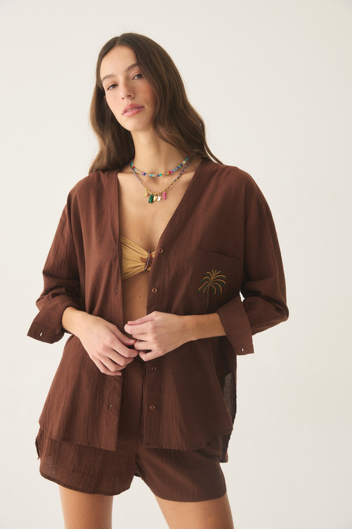 CAMISA GALA MARRON